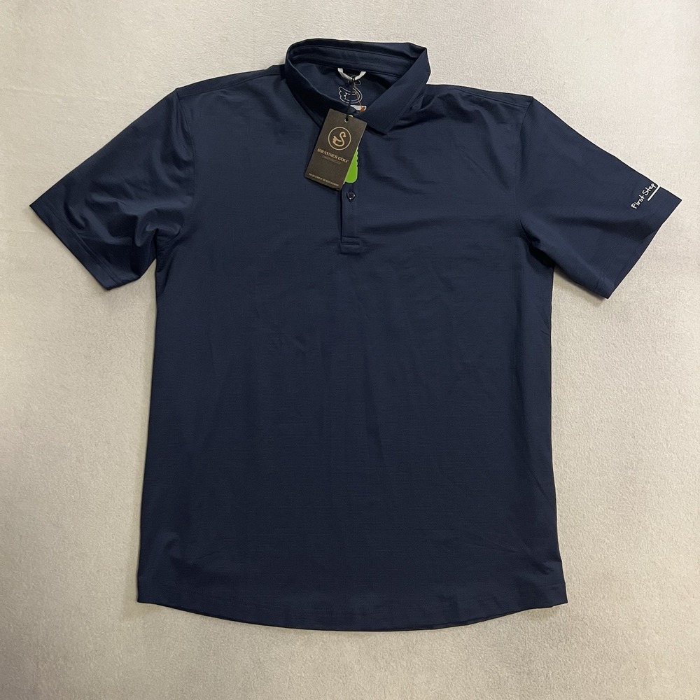 Swannies Golf Shirt Men's Size Large Blue Short Sleeve Performance Golf NWT